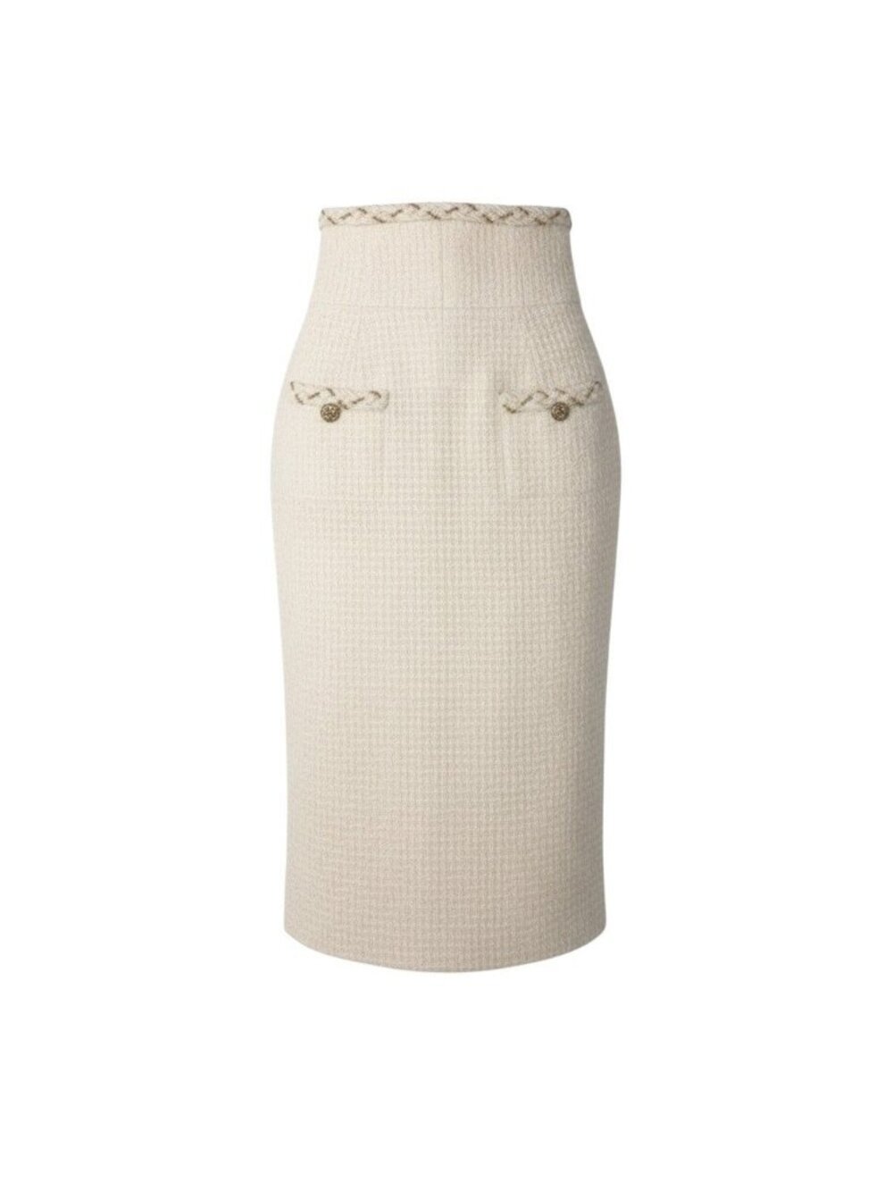 Chanel 07A CC Button High Waisted Tweed Skirt CC Ivory